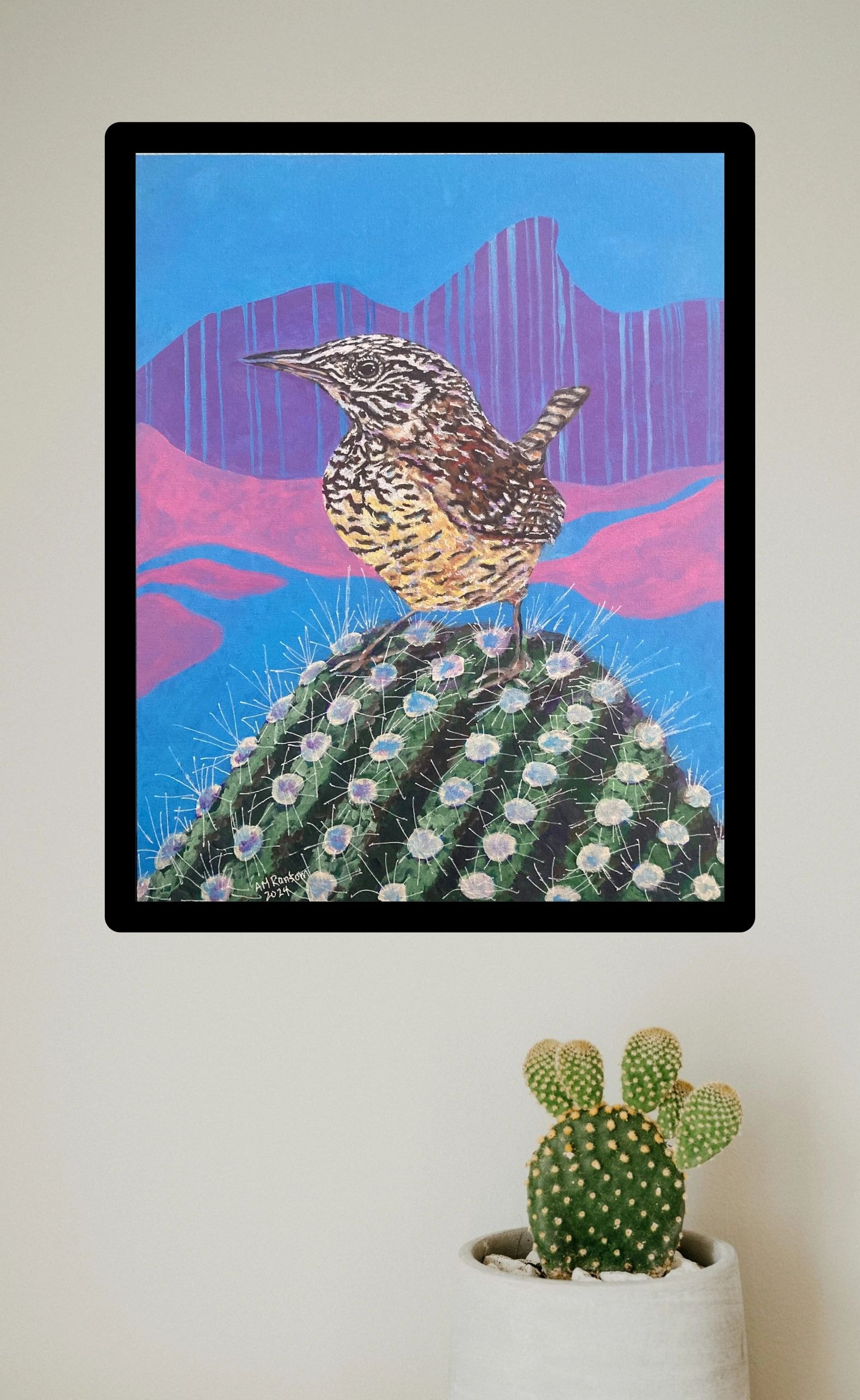 Cactus Wren original acrylic painting by AM Ransom